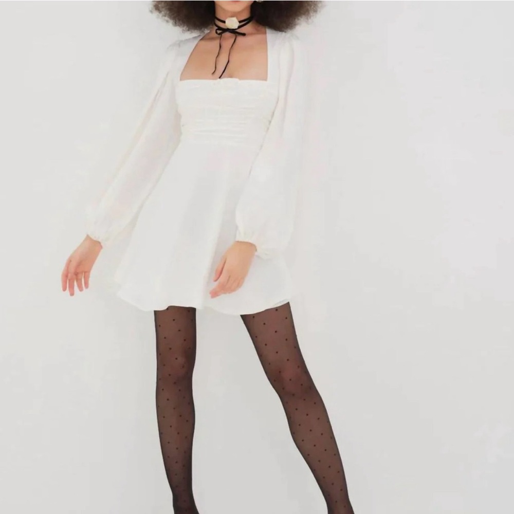 For Love & Lemons White Mini Dress with Puff Sleeves